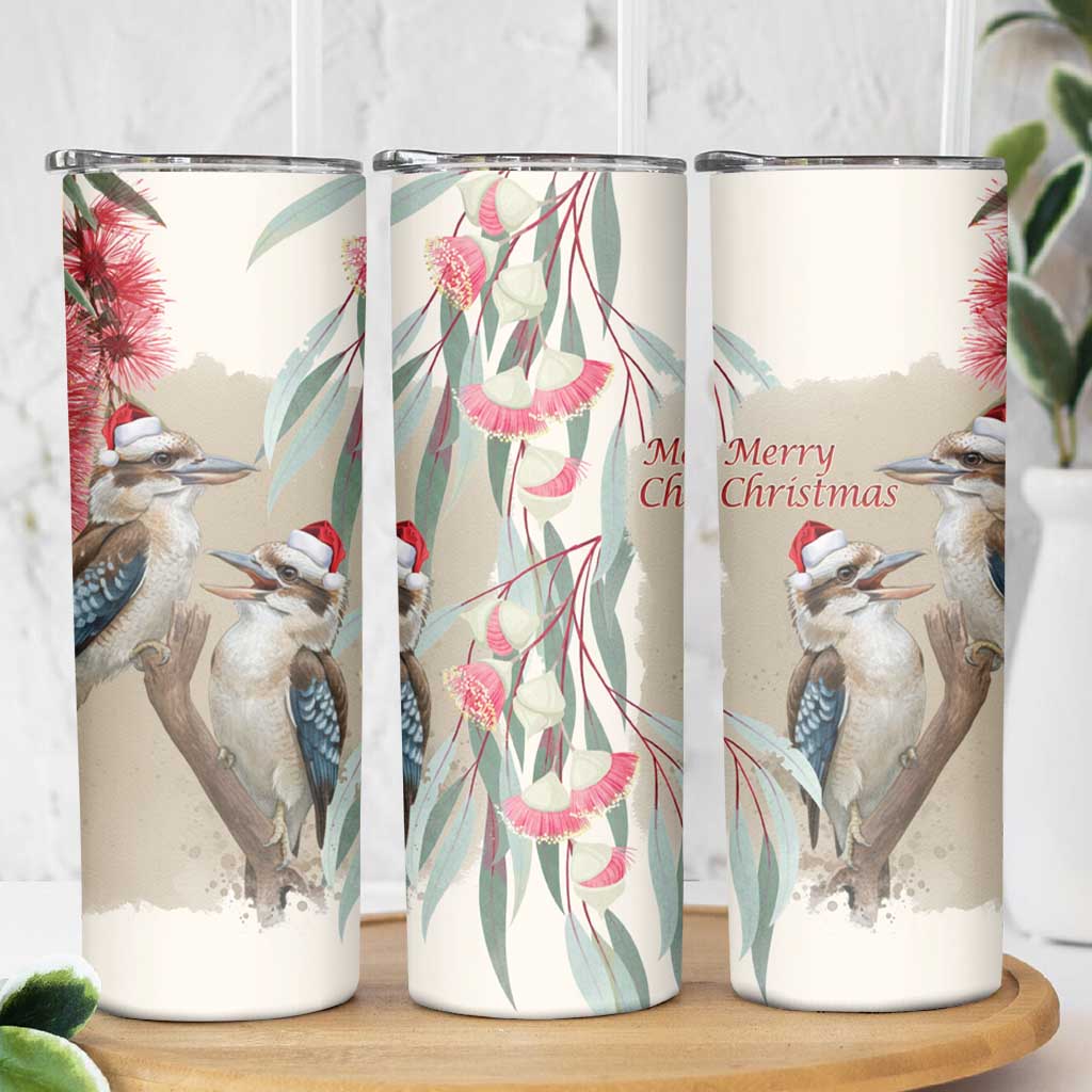 Australia Kookaburra Christmas Skinny Tumbler Bottlebrush Eucalyptus Blossoms Watercolor - Aussie Hoodie