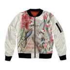 Australia Kookaburra Christmas Sleeve Zip Bomber Jacket Bottlebrush Eucalyptus Blossoms Watercolor - Aussie Hoodie