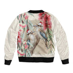 Australia Kookaburra Christmas Sleeve Zip Bomber Jacket Bottlebrush Eucalyptus Blossoms Watercolor - Aussie Hoodie