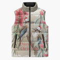 Australia Kookaburra Christmas Sleeveless Puffer Jacket Bottlebrush Eucalyptus Blossoms Watercolor - Aussie Hoodie