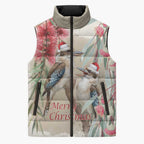 Australia Kookaburra Christmas Sleeveless Puffer Jacket Bottlebrush Eucalyptus Blossoms Watercolor - Aussie Hoodie