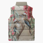 Australia Kookaburra Christmas Sleeveless Puffer Jacket Bottlebrush Eucalyptus Blossoms Watercolor - Aussie Hoodie