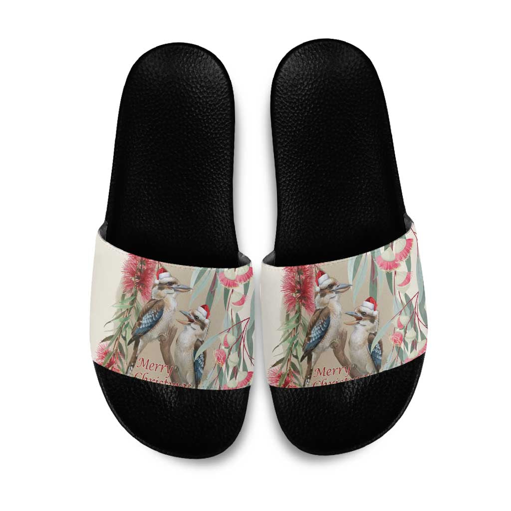 Australia Kookaburra Christmas Slide Sandals Bottlebrush Eucalyptus Blossoms Watercolor - Aussie Hoodie
