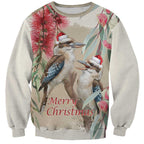 Australia Kookaburra Christmas Sweatshirt Bottlebrush Eucalyptus Blossoms Watercolor - Aussie Hoodie
