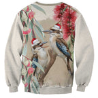 Australia Kookaburra Christmas Sweatshirt Bottlebrush Eucalyptus Blossoms Watercolor - Aussie Hoodie