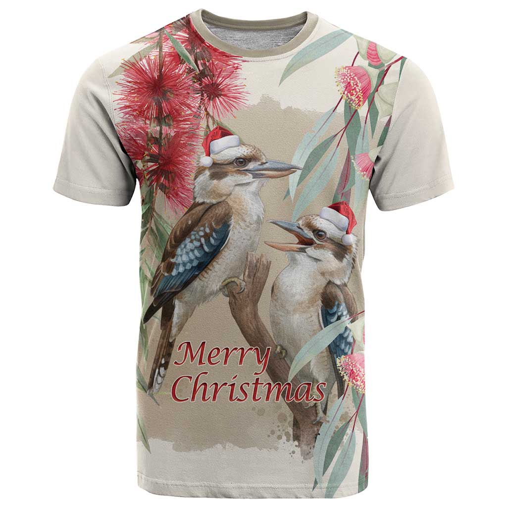 Australia Kookaburra Christmas T Shirt Bottlebrush Eucalyptus Blossoms Watercolor - Aussie Hoodie
