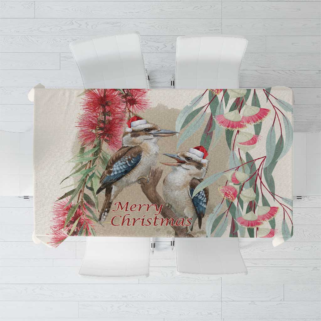 Australia Kookaburra Christmas Tablecloth Bottlebrush Eucalyptus Blossoms Watercolor - Aussie Hoodie