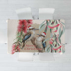 Australia Kookaburra Christmas Tablecloth Bottlebrush Eucalyptus Blossoms Watercolor - Aussie Hoodie