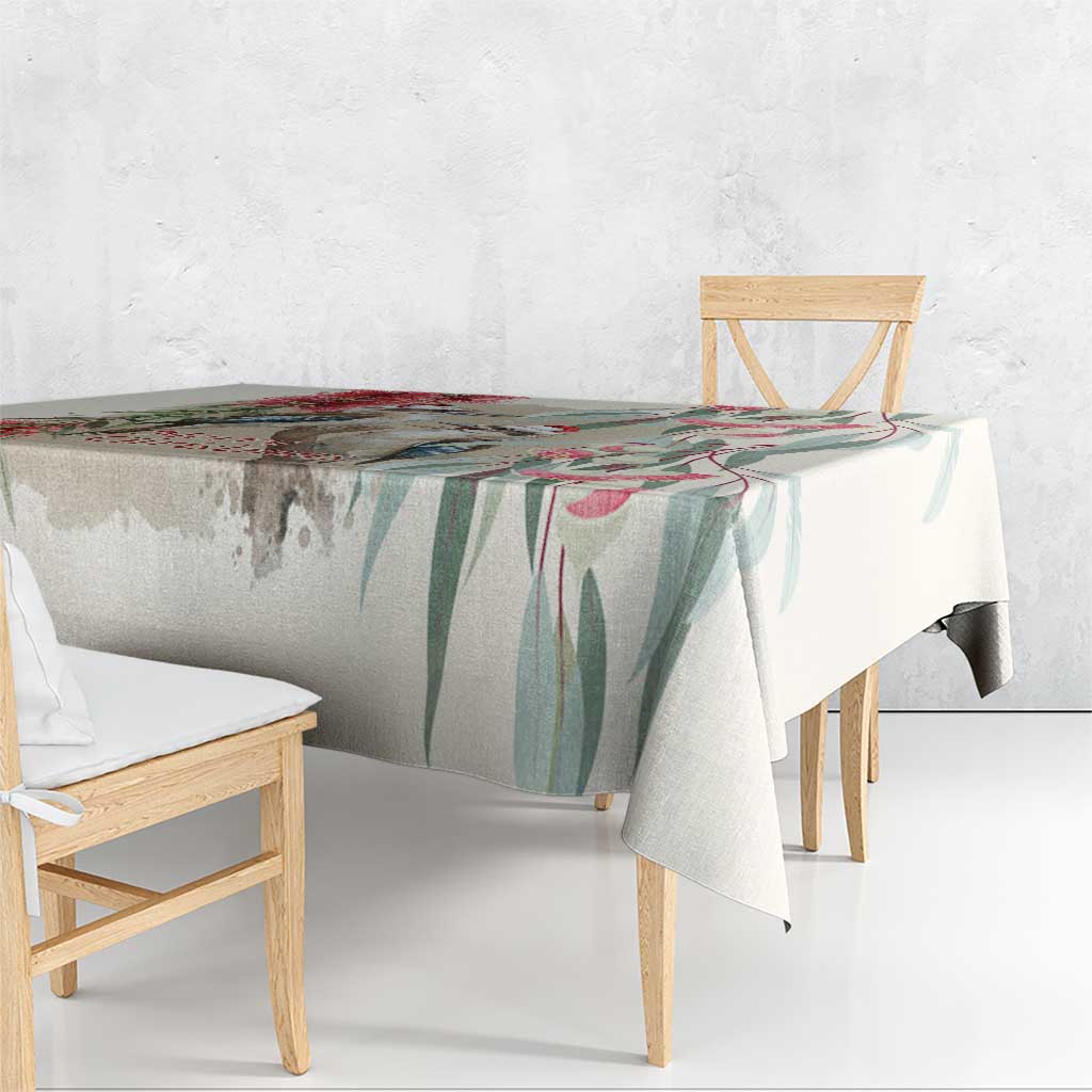 Australia Kookaburra Christmas Tablecloth Bottlebrush Eucalyptus Blossoms Watercolor - Aussie Hoodie