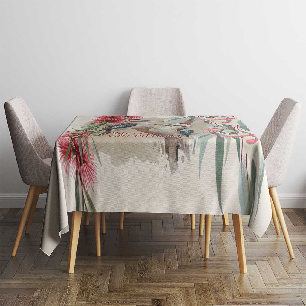 Australia Kookaburra Christmas Tablecloth Bottlebrush Eucalyptus Blossoms Watercolor - Aussie Hoodie