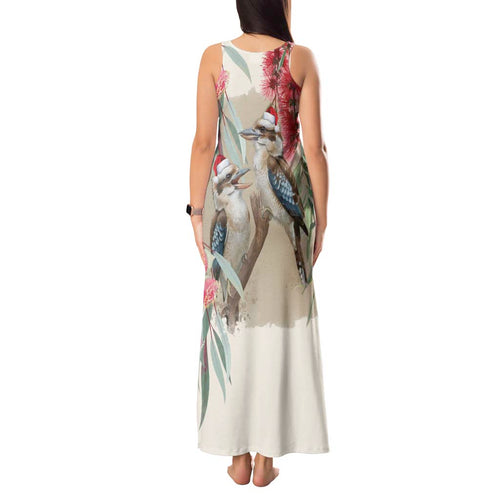 Australia Kookaburra Christmas Tank Maxi Dress Bottlebrush Eucalyptus Blossoms Watercolor - Aussie Hoodie