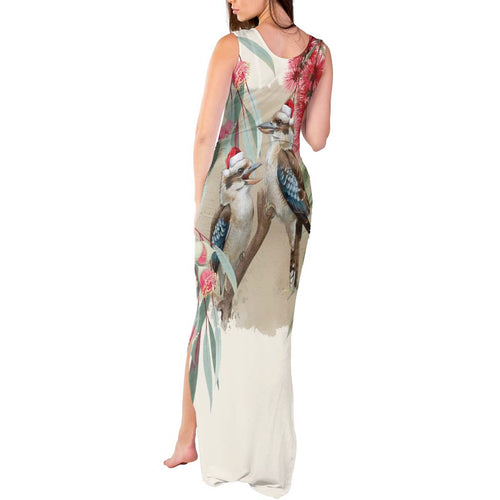 Australia Kookaburra Christmas Tank Maxi Dress Bottlebrush Eucalyptus Blossoms Watercolor - Aussie Hoodie