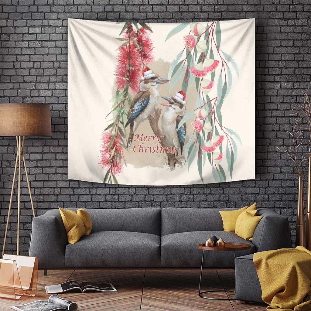 Australia Kookaburra Christmas Tapestry Bottlebrush Eucalyptus Blossoms Watercolor - Aussie Hoodie