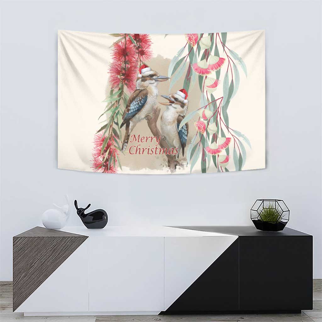 Australia Kookaburra Christmas Tapestry Bottlebrush Eucalyptus Blossoms Watercolor - Aussie Hoodie