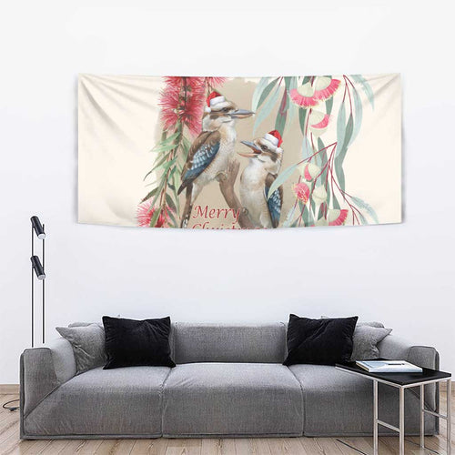 Australia Kookaburra Christmas Tapestry Bottlebrush Eucalyptus Blossoms Watercolor - Aussie Hoodie