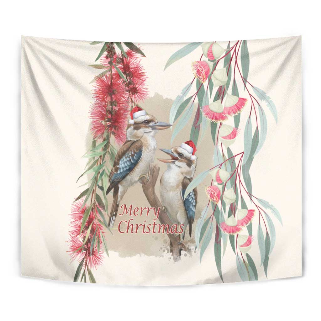 Australia Kookaburra Christmas Tapestry Bottlebrush Eucalyptus Blossoms Watercolor - Aussie Hoodie