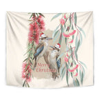 Australia Kookaburra Christmas Tapestry Bottlebrush Eucalyptus Blossoms Watercolor - Aussie Hoodie
