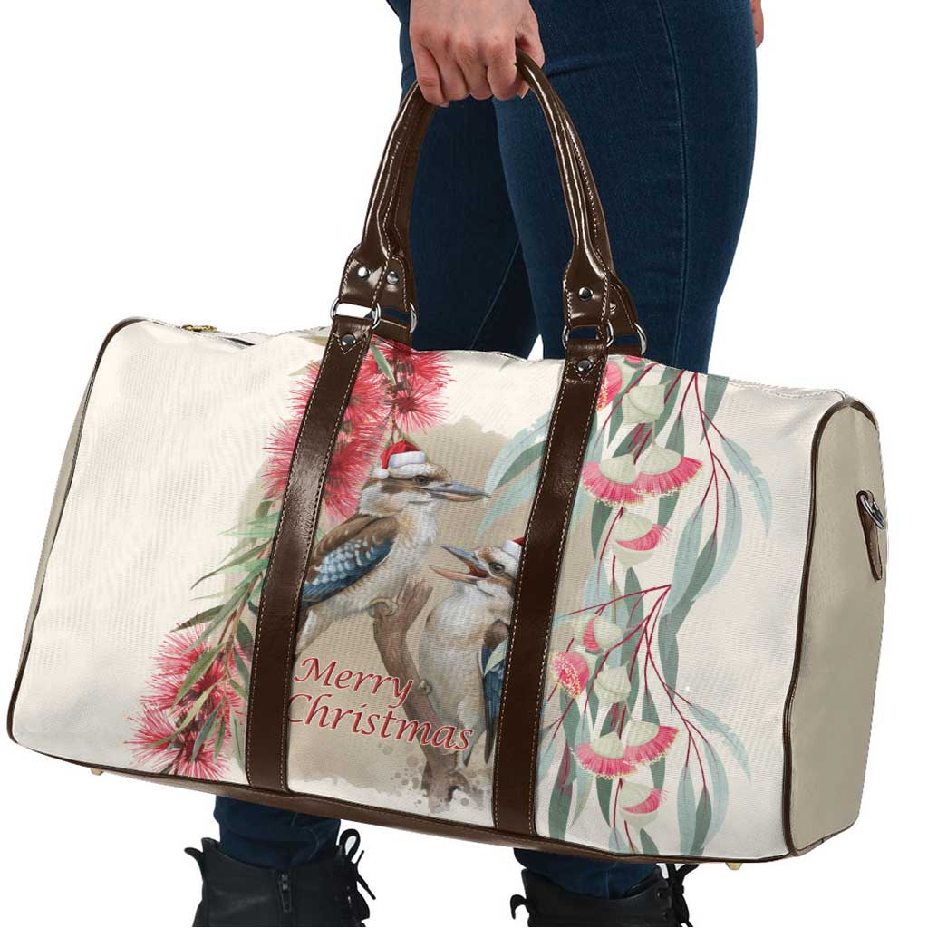 Australia Kookaburra Christmas Travel Bag Bottlebrush Eucalyptus Blossoms Watercolor - Aussie Hoodie