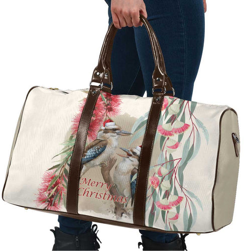 Australia Kookaburra Christmas Travel Bag Bottlebrush Eucalyptus Blossoms Watercolor - Aussie Hoodie