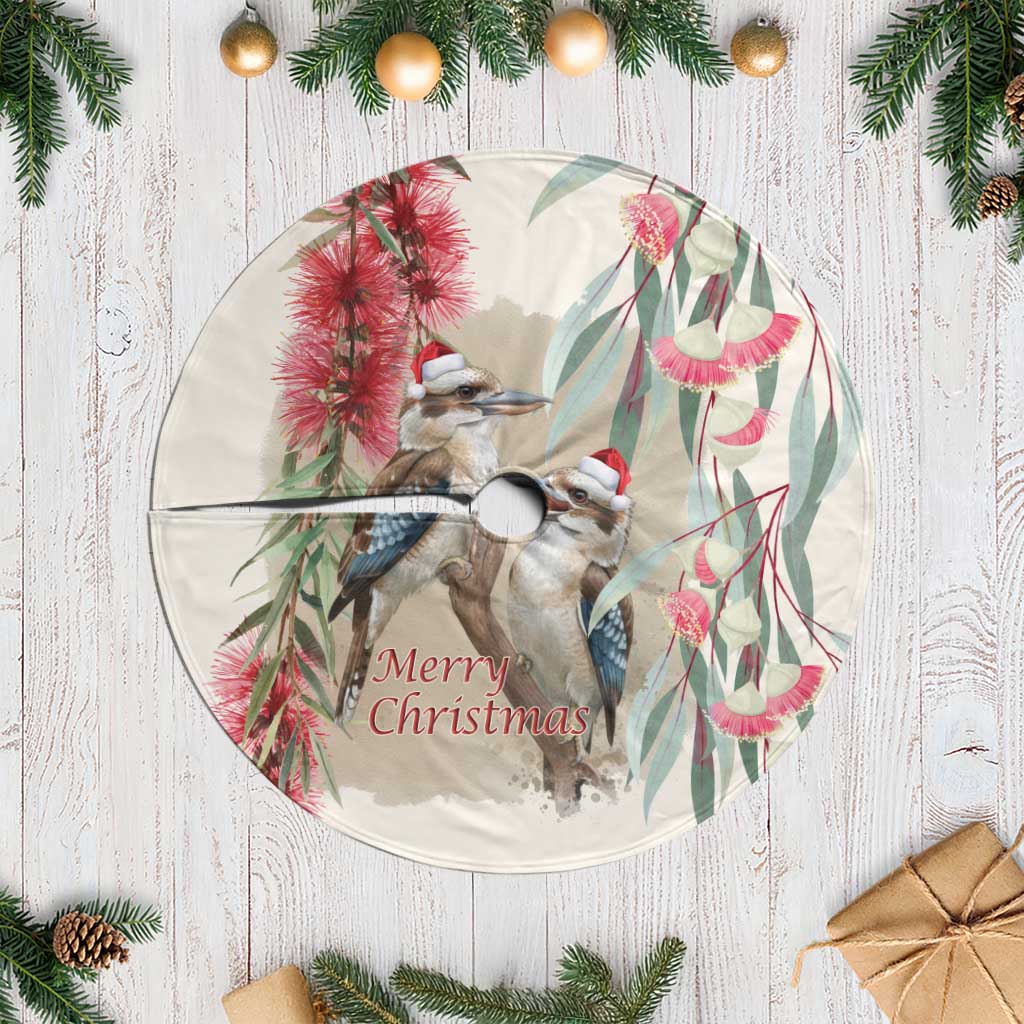 Australia Kookaburra Christmas Tree Skirt Bottlebrush Eucalyptus Blossoms Watercolor - Aussie Hoodie