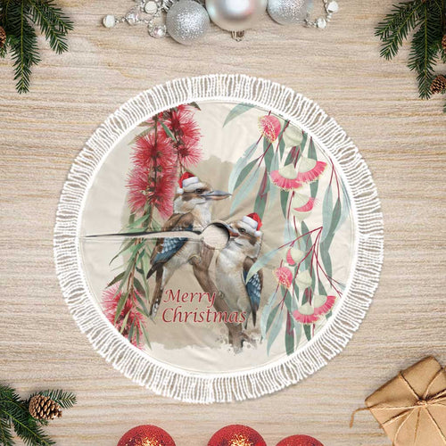 Australia Kookaburra Christmas Tree Skirt Bottlebrush Eucalyptus Blossoms Watercolor - Aussie Hoodie
