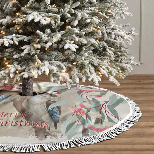 Australia Kookaburra Christmas Tree Skirt Bottlebrush Eucalyptus Blossoms Watercolor - Aussie Hoodie