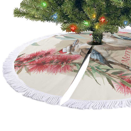 Australia Kookaburra Christmas Tree Skirt Bottlebrush Eucalyptus Blossoms Watercolor - Aussie Hoodie