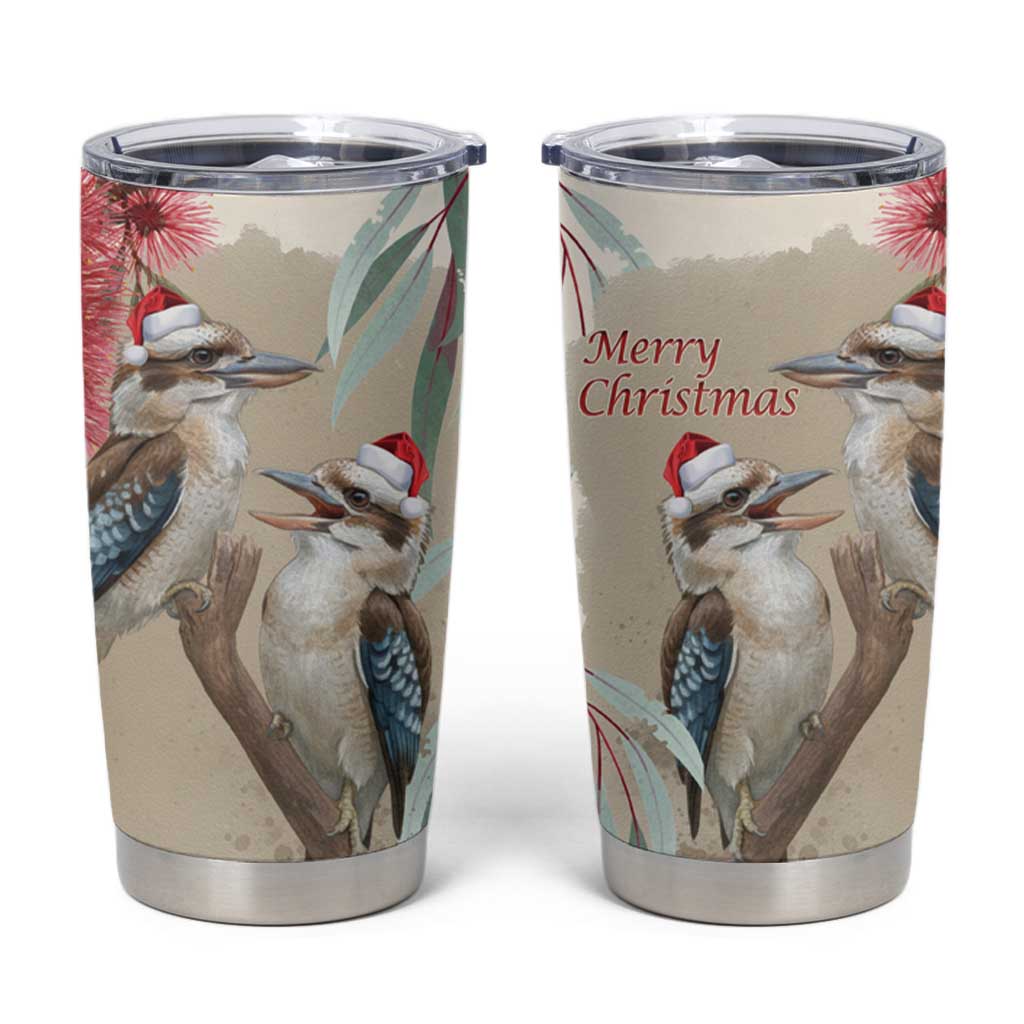 Australia Kookaburra Christmas Tumbler Cup Bottlebrush Eucalyptus Blossoms Watercolor - Aussie Hoodie