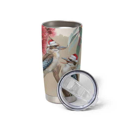 Australia Kookaburra Christmas Tumbler Cup Bottlebrush Eucalyptus Blossoms Watercolor - Aussie Hoodie
