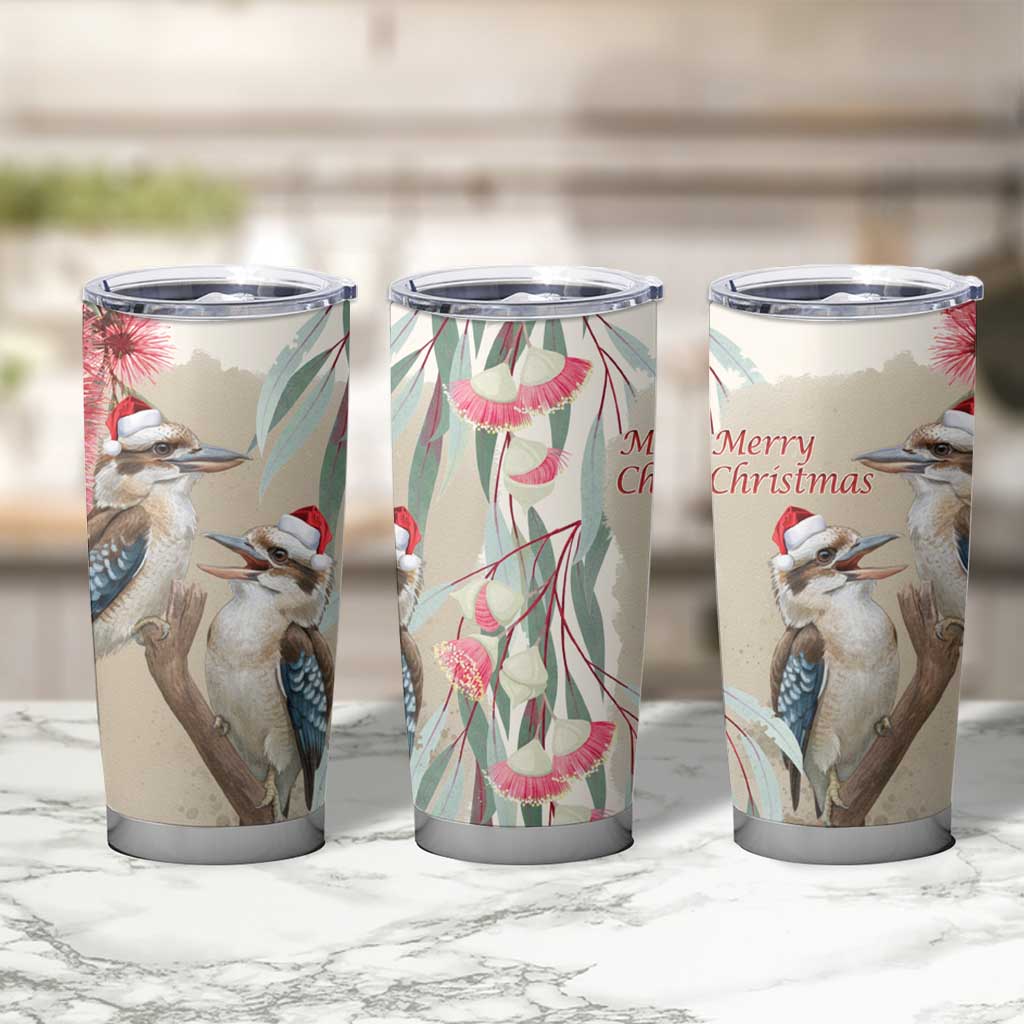 Australia Kookaburra Christmas Tumbler Cup Bottlebrush Eucalyptus Blossoms Watercolor - Aussie Hoodie