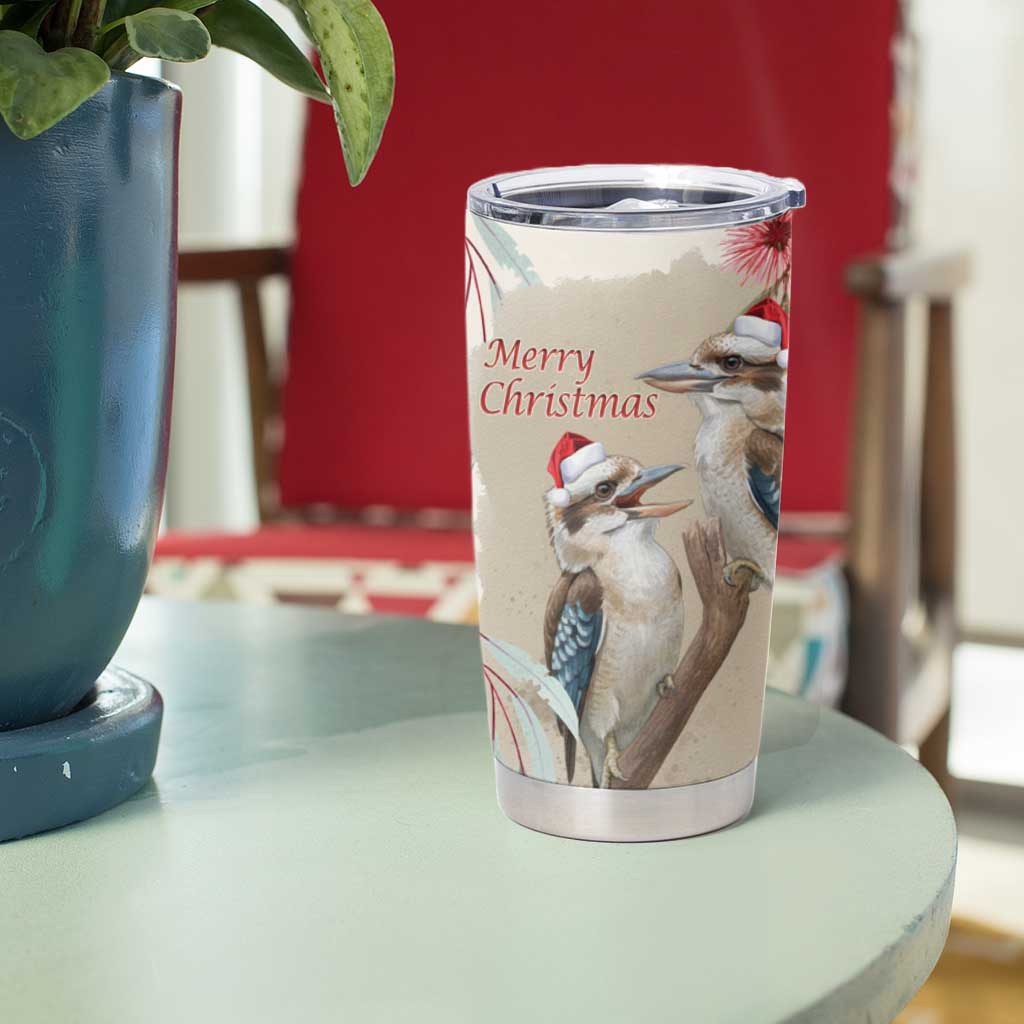 Australia Kookaburra Christmas Tumbler Cup Bottlebrush Eucalyptus Blossoms Watercolor - Aussie Hoodie