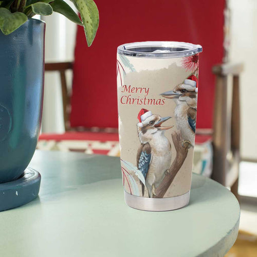 Australia Kookaburra Christmas Tumbler Cup Bottlebrush Eucalyptus Blossoms Watercolor - Aussie Hoodie