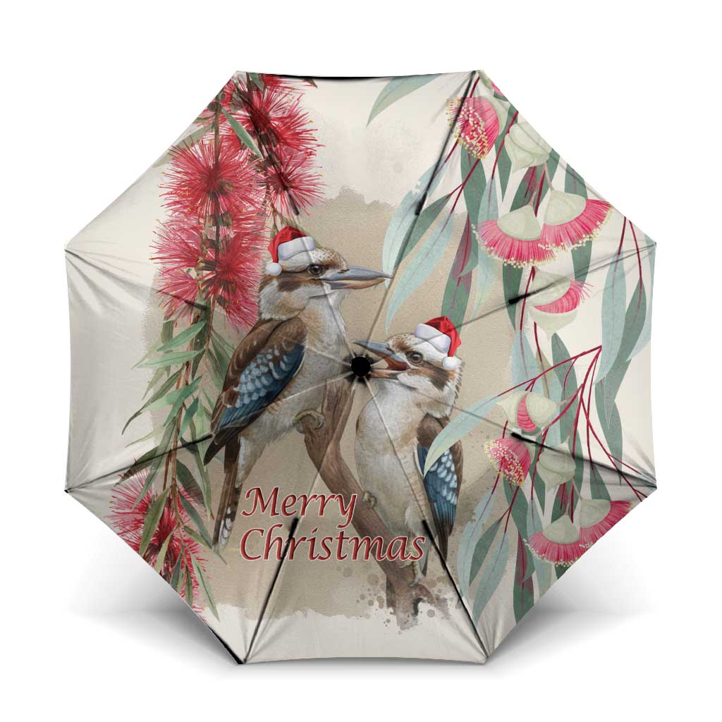 Australia Kookaburra Christmas Umbrella Bottlebrush Eucalyptus Blossoms Watercolor - Aussie Hoodie