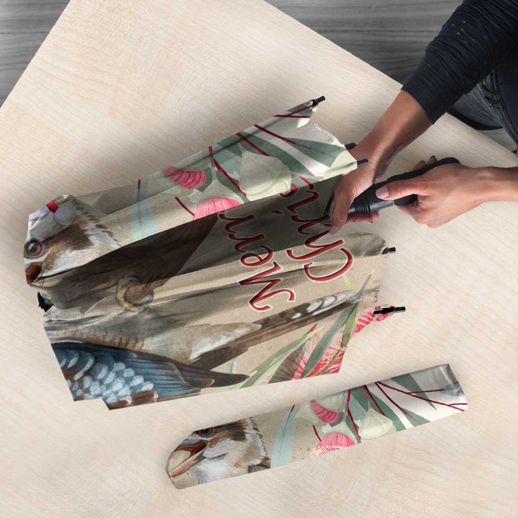 Australia Kookaburra Christmas Umbrella Bottlebrush Eucalyptus Blossoms Watercolor - Aussie Hoodie