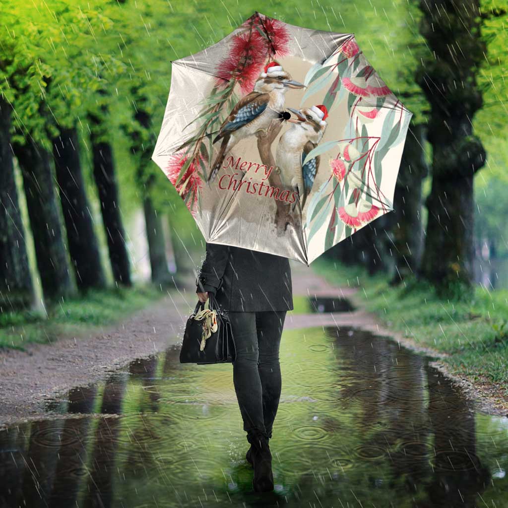 Australia Kookaburra Christmas Umbrella Bottlebrush Eucalyptus Blossoms Watercolor - Aussie Hoodie