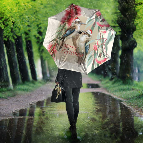 Australia Kookaburra Christmas Umbrella Bottlebrush Eucalyptus Blossoms Watercolor - Aussie Hoodie