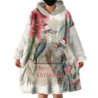 Australia Kookaburra Christmas Wearable Blanket Hoodie Bottlebrush Eucalyptus Blossoms Watercolor - Aussie Hoodie
