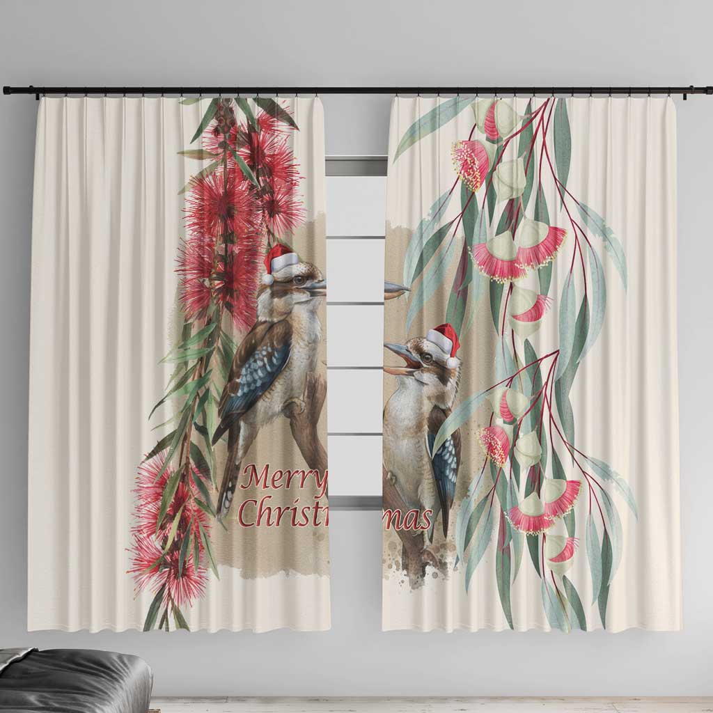 Australia Kookaburra Christmas Window Curtain Bottlebrush Eucalyptus Blossoms Watercolor - Aussie Hoodie