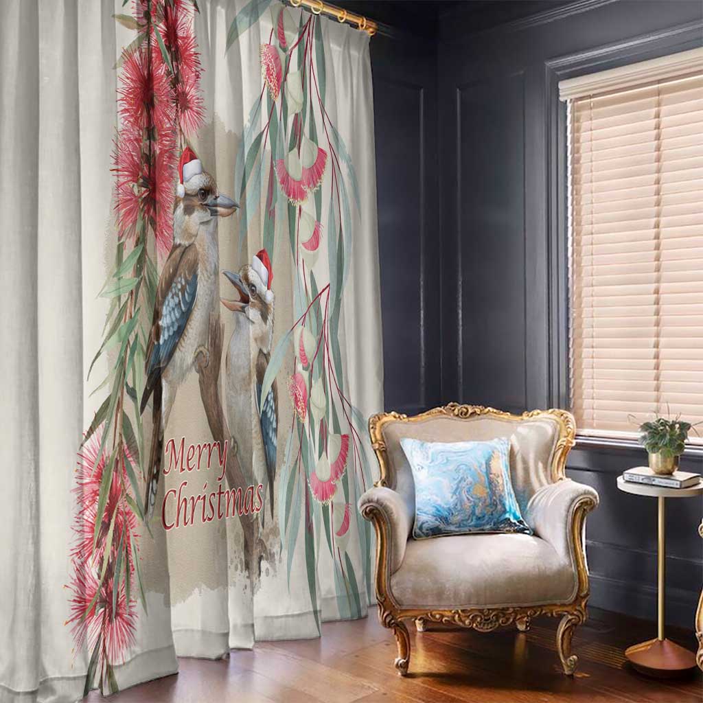 Australia Kookaburra Christmas Window Curtain Bottlebrush Eucalyptus Blossoms Watercolor - Aussie Hoodie