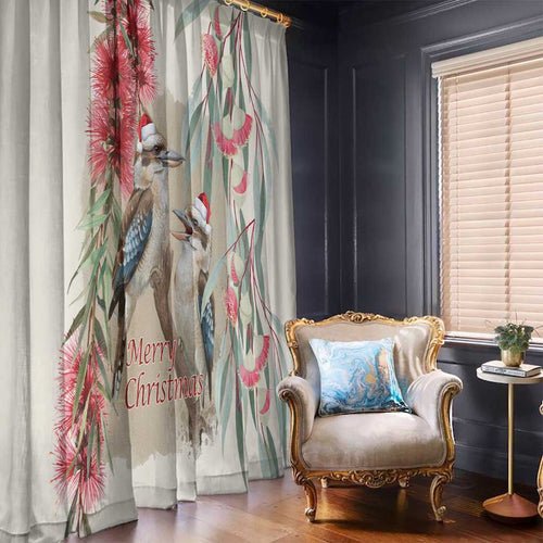 Australia Kookaburra Christmas Window Curtain Bottlebrush Eucalyptus Blossoms Watercolor - Aussie Hoodie