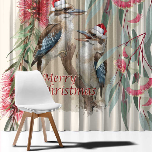 Australia Kookaburra Christmas Window Curtain Bottlebrush Eucalyptus Blossoms Watercolor - Aussie Hoodie