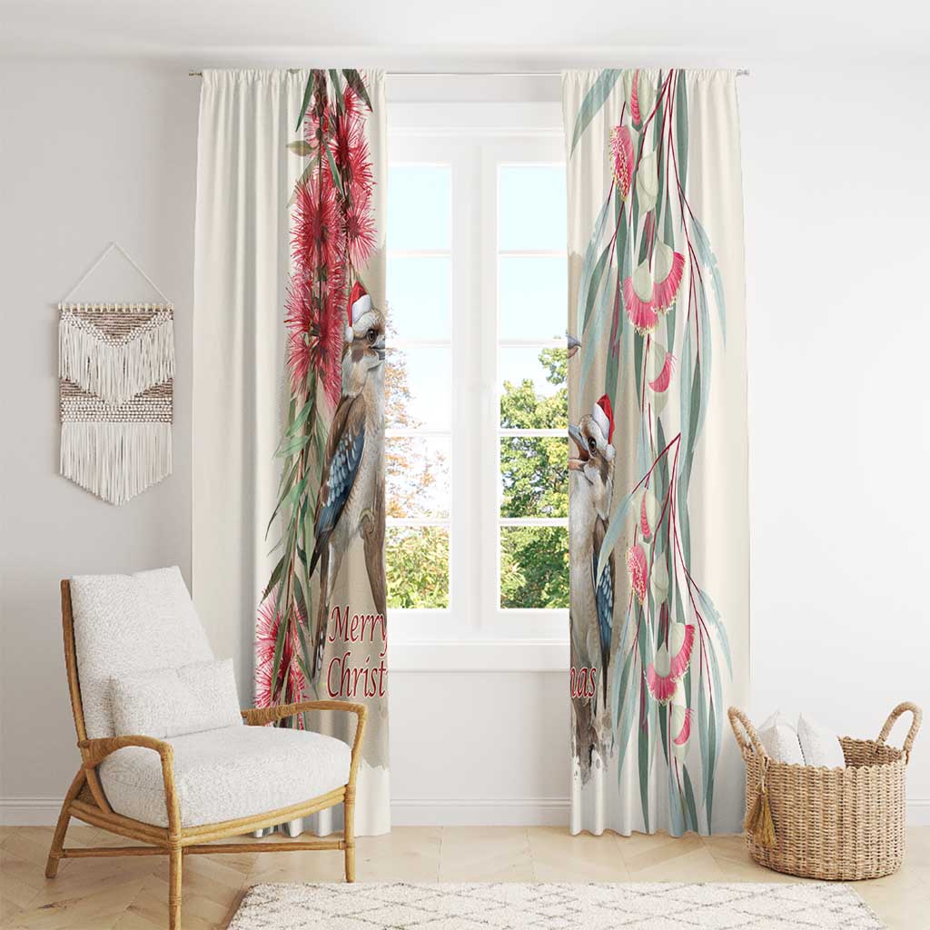 Australia Kookaburra Christmas Window Curtain Bottlebrush Eucalyptus Blossoms Watercolor - Aussie Hoodie