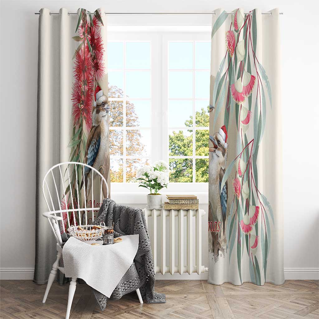 Australia Kookaburra Christmas Window Curtain Bottlebrush Eucalyptus Blossoms Watercolor - Aussie Hoodie