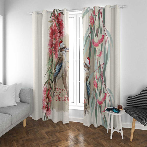 Australia Kookaburra Christmas Window Curtain Bottlebrush Eucalyptus Blossoms Watercolor - Aussie Hoodie