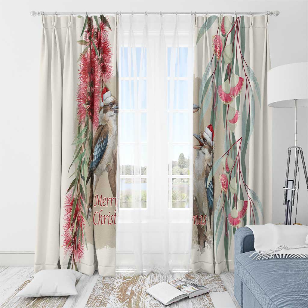 Australia Kookaburra Christmas Window Curtain Bottlebrush Eucalyptus Blossoms Watercolor - Aussie Hoodie