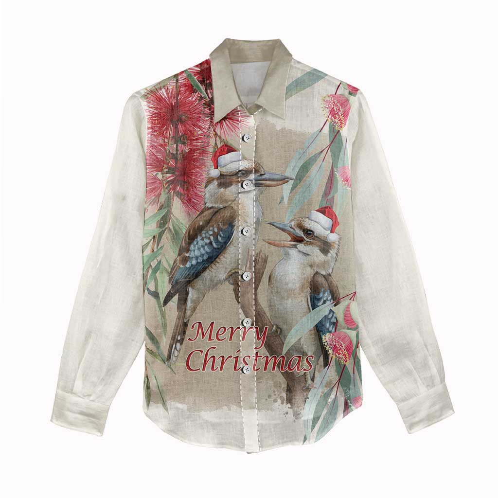 Australia Kookaburra Christmas Women Casual Shirt Bottlebrush Eucalyptus Blossoms Watercolor - Aussie Hoodie