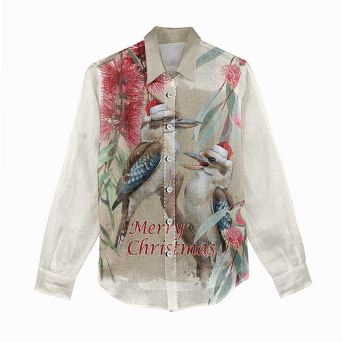 Australia Kookaburra Christmas Women Casual Shirt Bottlebrush Eucalyptus Blossoms Watercolor - Aussie Hoodie