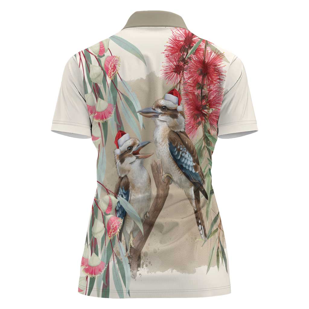 Australia Kookaburra Christmas Women Polo Shirt Bottlebrush Eucalyptus Blossoms Watercolor - Aussie Hoodie
