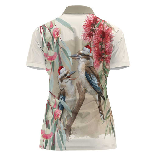 Australia Kookaburra Christmas Women Polo Shirt Bottlebrush Eucalyptus Blossoms Watercolor - Aussie Hoodie