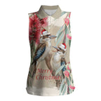 Australia Kookaburra Christmas Women Sleeveless Polo Shirt Bottlebrush Eucalyptus Blossoms Watercolor - Aussie Hoodie